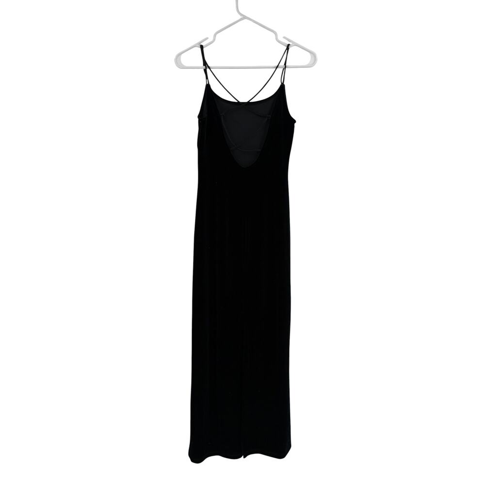 VINTAGE Velvet Slipdress Maxi Gown Size S Cross Straps Slip Black - Picture 6 of 6
